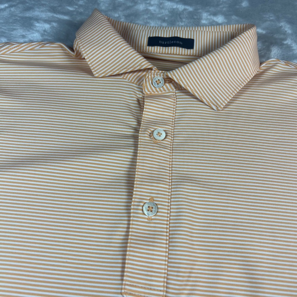 Turtleson Men's Medium Polo Shirt Orange White Striped Short Sleeve Performance